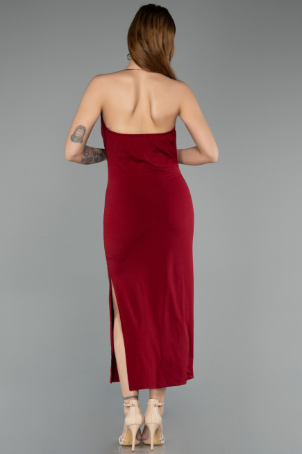 Robe De Soirée Midi Rouge Bordeaux ABK2495