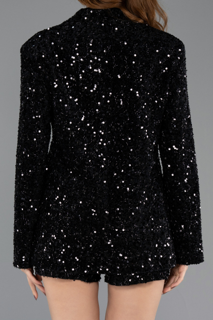 Tenue de Soirée Courte Velours à Paillettes Noir ABK2478