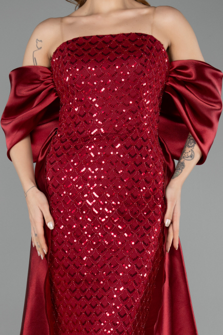 Robe De Soirée Perlé Longue Rouge Bordeaux ABU5234