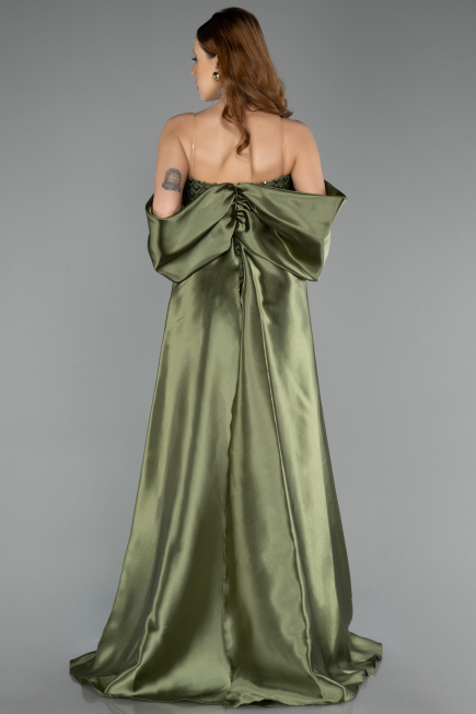 Robe De Soirée Perlé Longue Kaki ABU5234