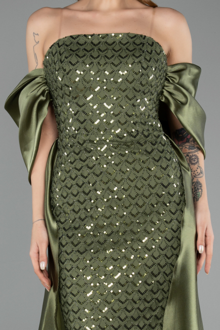 Robe De Soirée Perlé Longue Kaki ABU5234