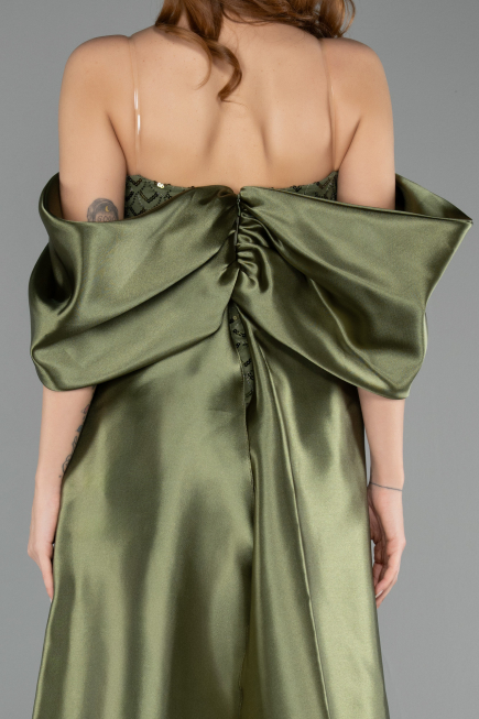 Robe De Soirée Perlé Longue Kaki ABU5234