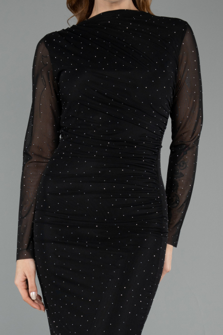 Robe de Cérémonie Midi Pierreux Noir ABK2492