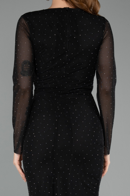 Robe de Cérémonie Midi Pierreux Noir ABK2492