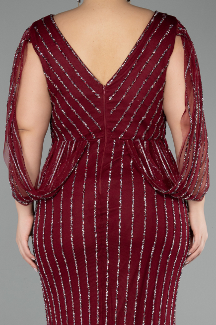 Robe de Soirée Grande Taille Longue Pierreux Rouge Bordeaux ABU5478