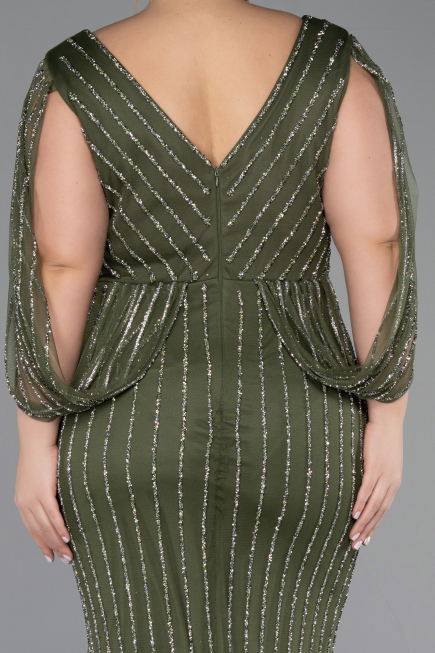 Robe de Soirée Grande Taille Longue Pierreux Kaki ABU5478