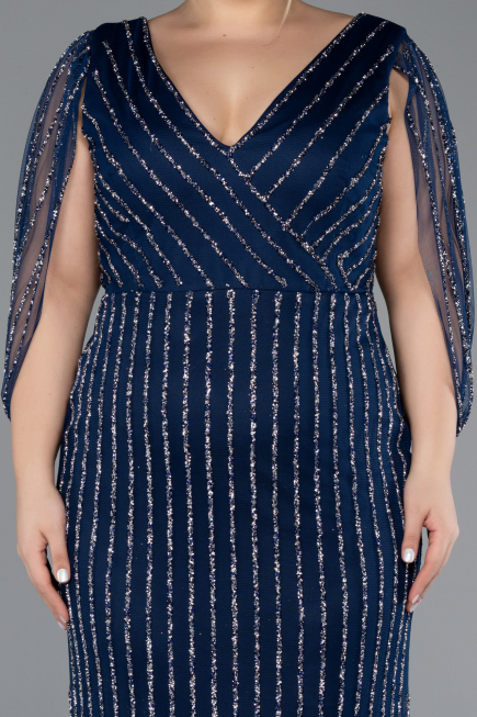 Robe de Soirée Grande Taille Longue Pierreux Bleu Marine ABU5478
