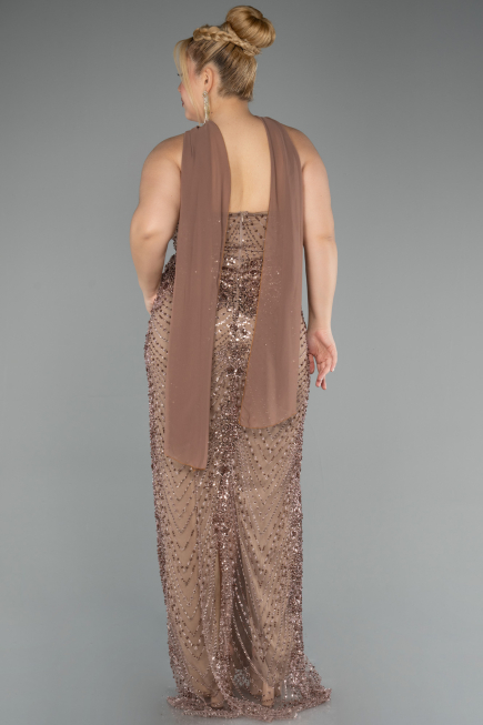 Robe De Soirée Grande Taille Longue Perlé Cuivre ABU5495