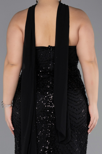 Robe De Soirée Grande Taille Longue Perlé Noir ABU5495