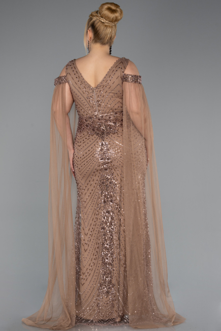 Robe De Soirée Grande Taille Longue Perlé Cuivre ABU5498