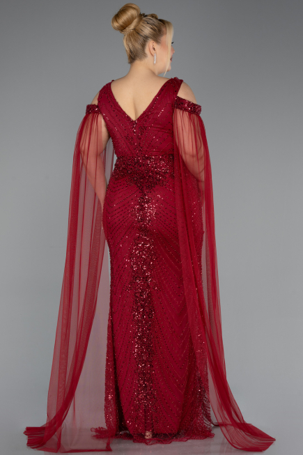 Robe De Soirée Grande Taille Longue Perlé Rouge Bordeaux ABU5498