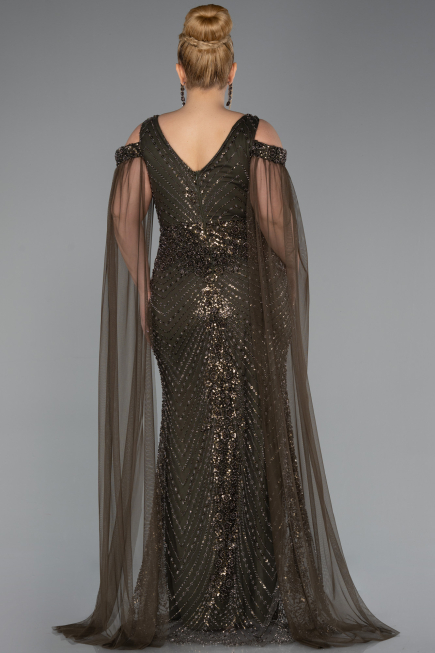 Robe De Soirée Grande Taille Longue Perlé Kaki ABU5498