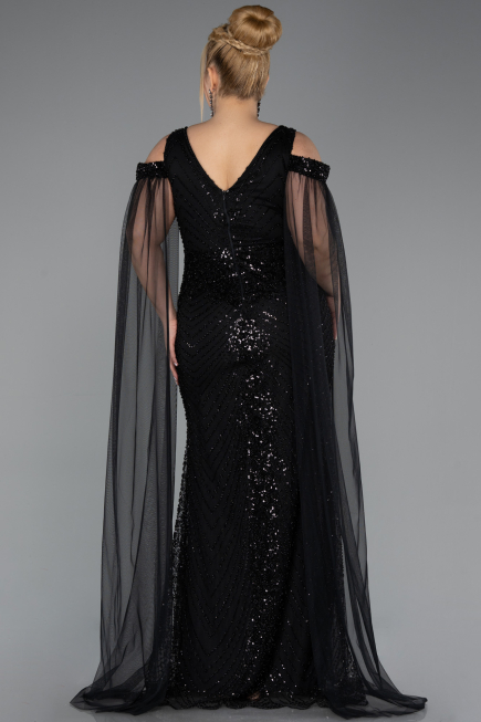 Robe De Soirée Grande Taille Longue Perlé Noir ABU5498