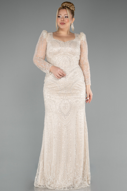 Robe de Soirée Longue Perlé Beige ABU5387