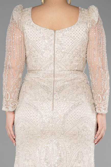 Robe de Soirée Longue Perlé Beige ABU5387