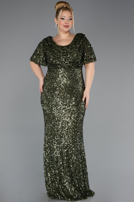 Robe De Soirée Grande Taille Squameuse Longue Kaki ABU4926