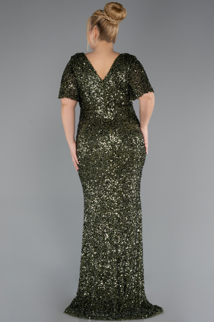 Robe De Soirée Grande Taille Squameuse Longue Kaki ABU4926