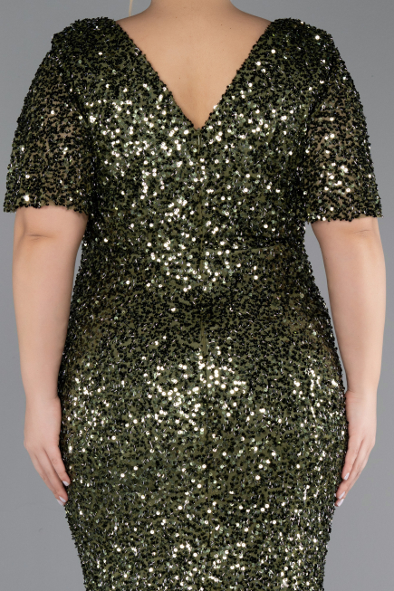 Robe De Soirée Grande Taille Squameuse Longue Kaki ABU4926
