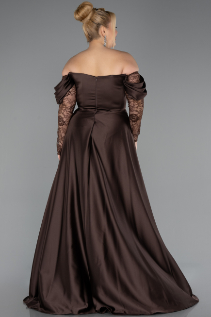 Robe Grande Taille Satin Longue Brun ABU5261