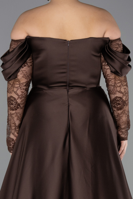 Robe Grande Taille Satin Longue Brun ABU5261