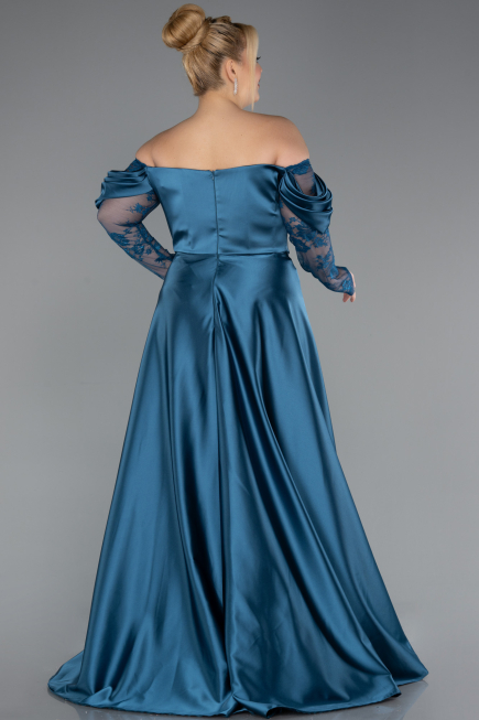 Robe Grande Taille Satin Longue Vert Pétrole ABU5261
