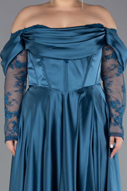 Robe Grande Taille Satin Longue Vert Pétrole ABU5261