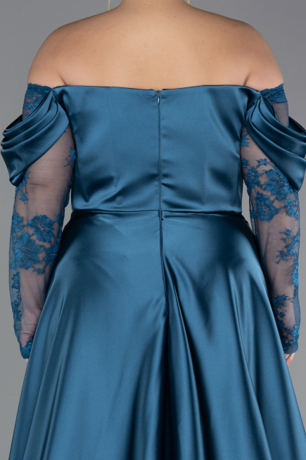 Robe Grande Taille Satin Longue Vert Pétrole ABU5261