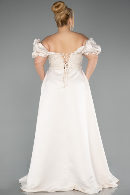 Robe De Soirée Grande Taille Perlé Longue Beige ABU5155