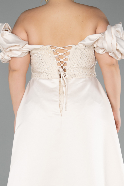 Robe De Soirée Grande Taille Perlé Longue Beige ABU5155