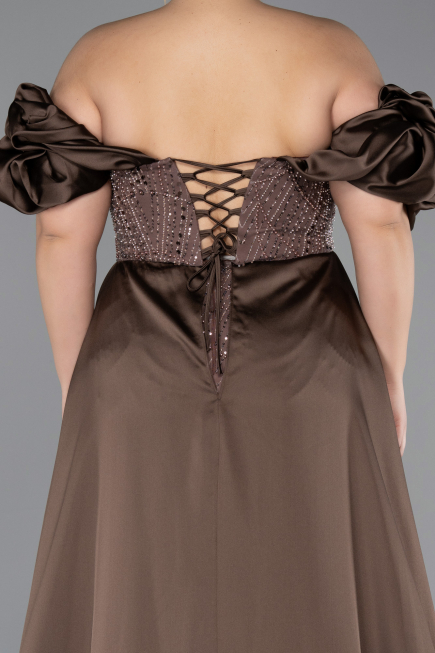 Robe De Soirée Grande Taille Perlé Longue Brun ABU5155