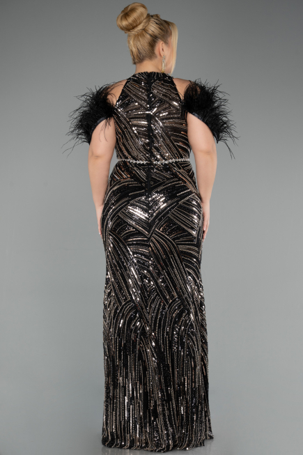 Robe de Soirée Grande Taille Longue Perlé Noir ABU5540