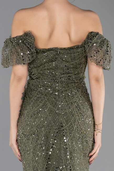 Robe de Soirée Longue Perlé Kaki ABU5547