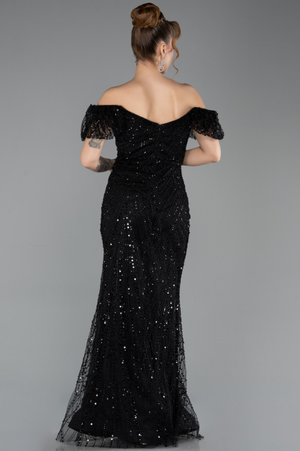 Robe de Soirée Longue Perlé Noir ABU5547