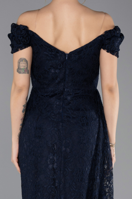 Robe de Soirée Longue Lacé Bleu Marine ABU5553