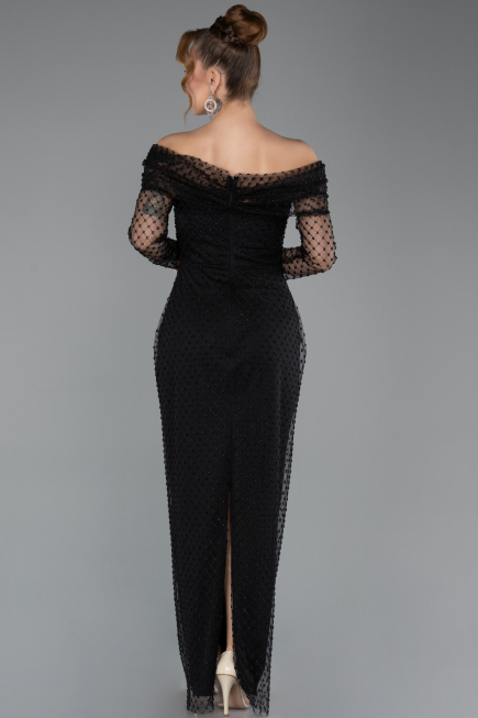 Robe de Soirée Longue Perlé Noir ABU5550