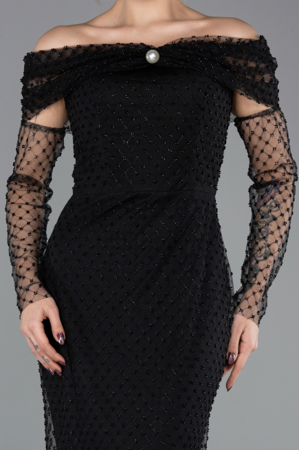 Robe de Soirée Longue Perlé Noir ABU5550