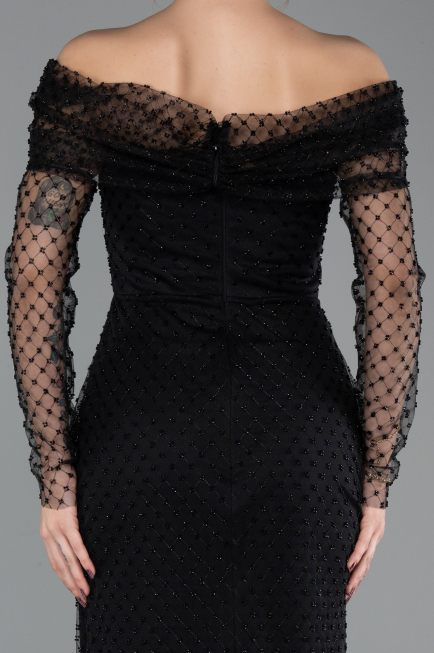 Robe de Soirée Longue Perlé Noir ABU5550