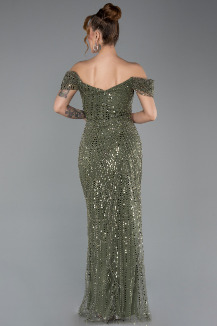 Robe de Soirée Longue Perlé Kaki ABU5557