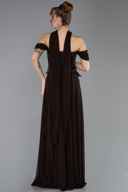 Robe de Soirée Grande Taille Longue Mousseline Brun ABU5551