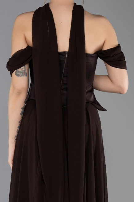 Robe de Soirée Grande Taille Longue Mousseline Brun ABU5551