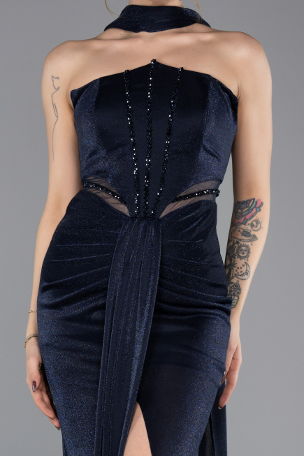 Robe de Soirée Longue Bleu Marine ABU5560