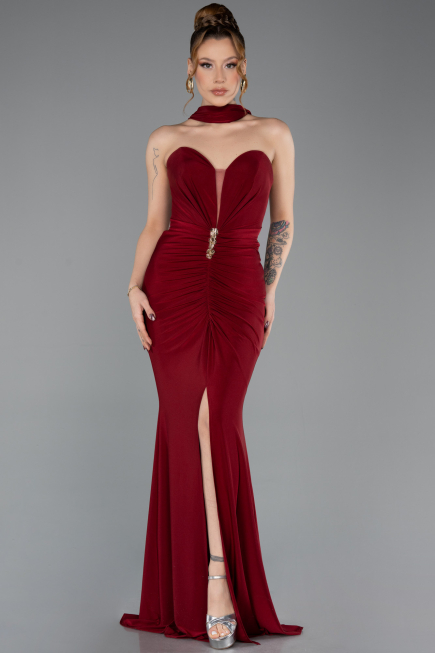 Robe de Soirée Longue Rouge Bordeaux ABU5561