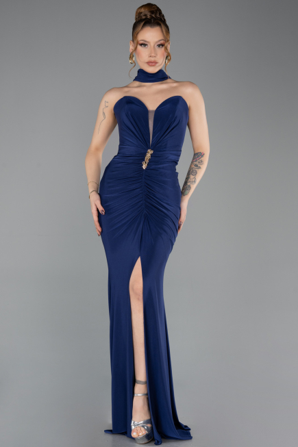 Robe de Soirée Longue Bleu Marine ABU5561