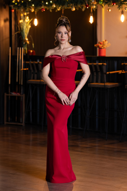 Robe de soirée longue épaules dénudées Bordeaux ABU5562