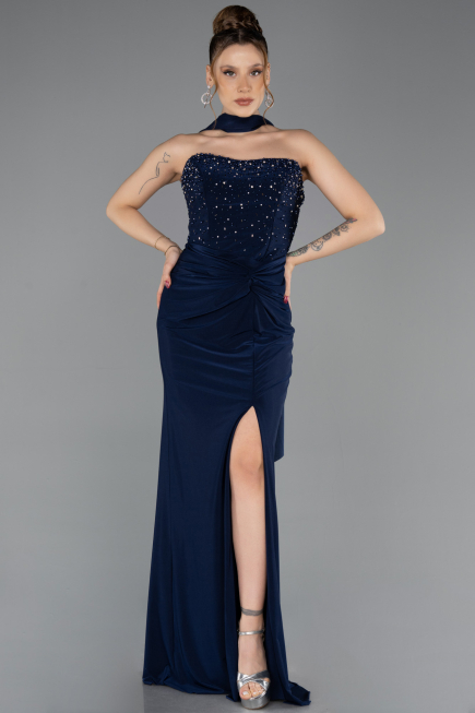 Robe de Soirée Longue Bleu Marine ABU5564