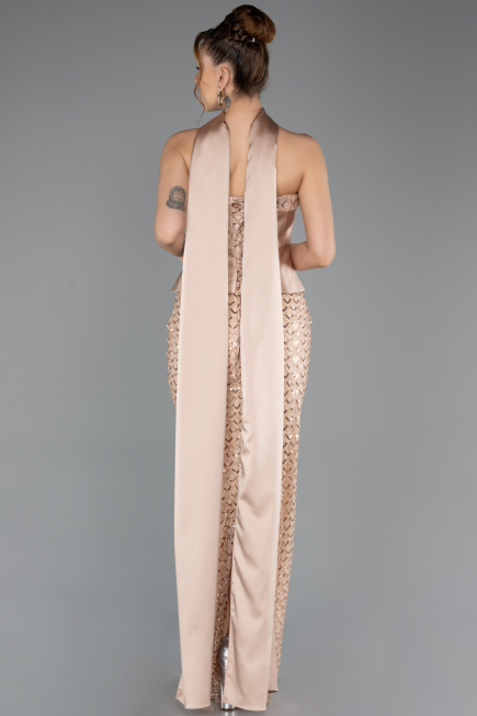 Robe de Soirée Longue Perlé Or ABU5556