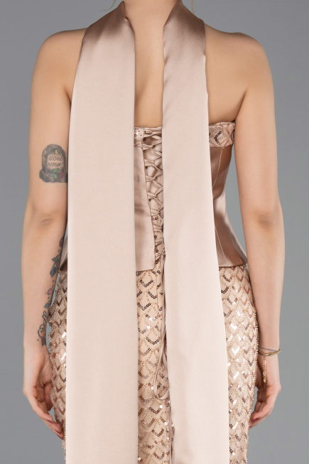 Robe de Soirée Longue Perlé Or ABU5556