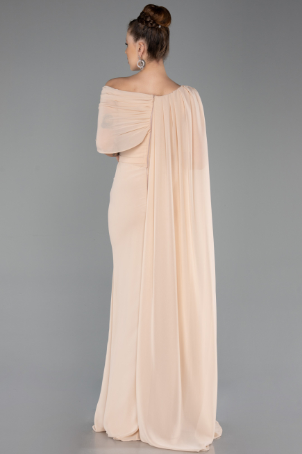 Robe de Soirée Longue Mousseline Beige ABU5418
