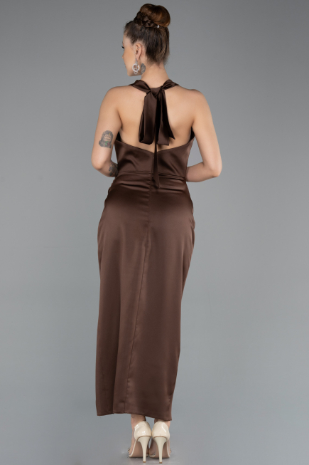 Robe De Soirée Midi Satin Brun ABK2506