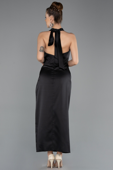 Robe De Soirée Midi Satin Noir ABK2506